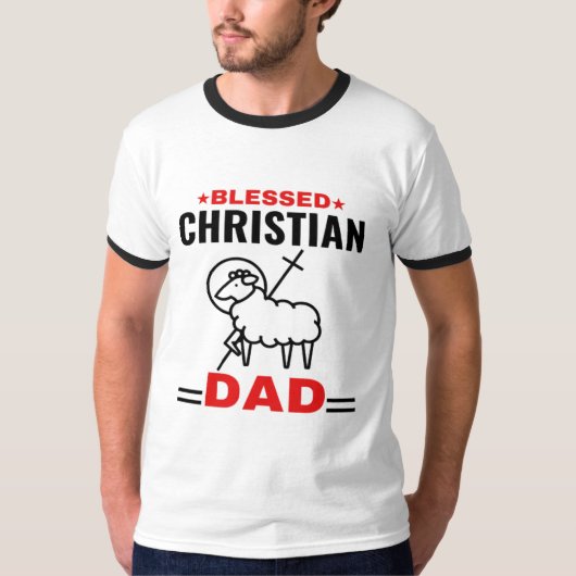 Gezegend Christelijk Papa Basic Ringer T-shirt (Voorkant)