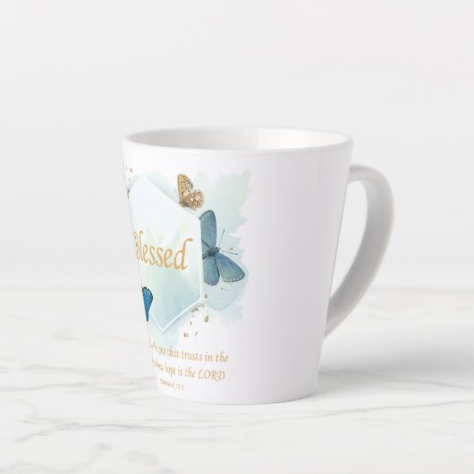 Gezegend - Christelijke geloofsovertuiging voor vr Latte Mok (Rechterhoek)