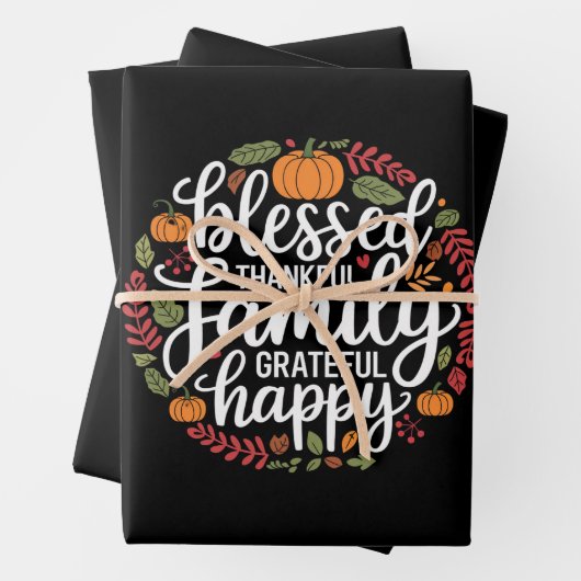 Gezegend Dankbaar Familie Thanksgiving Diner Inpakpapier Vel (In situ)
