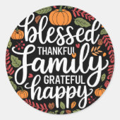 Gezegend Dankbaar Familie Thanksgiving Diner Ronde Sticker (Voorkant)