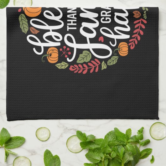 Gezegend Dankbaar Familie Thanksgiving Diner Theedoek (Gevouwen)