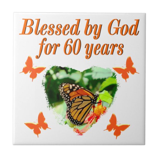 GEZEGEND DOOR GOD 60E VERJAARDAG VLINDER ONTWERP TEGELTJE (Voorkant)
