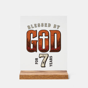 Gezegend door God 7 Jaar Vintage Christelijk T-shi Acryl Bord