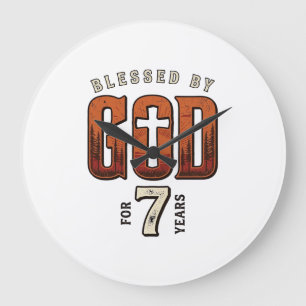 Gezegend door God 7 Jaar Vintage Christelijk T-shi Grote Klok