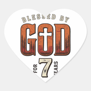 Gezegend door God 7 Jaar Vintage Christelijk T-shi Hart Sticker