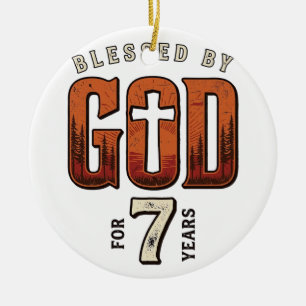 Gezegend door God 7 Jaar Vintage Christelijk T-shi Keramisch Ornament
