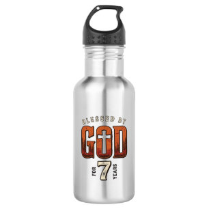 Gezegend door God 7 Jaar Vintage Christelijk T-shi Waterfles