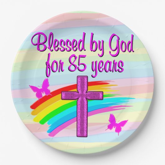 GEZEGEND DOOR GOD 85E VERJAARDAG PAPIER BORDEN PAPIEREN BORDJE (Voorkant)