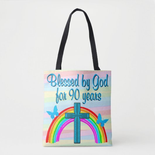 GEZEGEND DOOR GOD 90E VERJAARDAG CANVAS TAS (Voorkant)