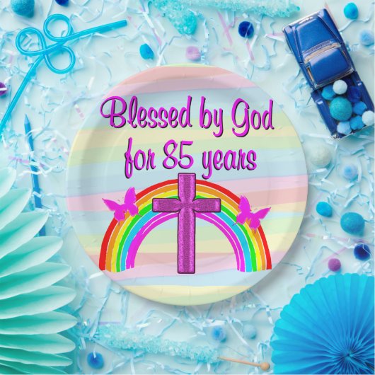 GEZEGEND DOOR GOD CHRISTELIJK 85E VERJAARDAG BORDE PAPIEREN BORDJE (Feest)