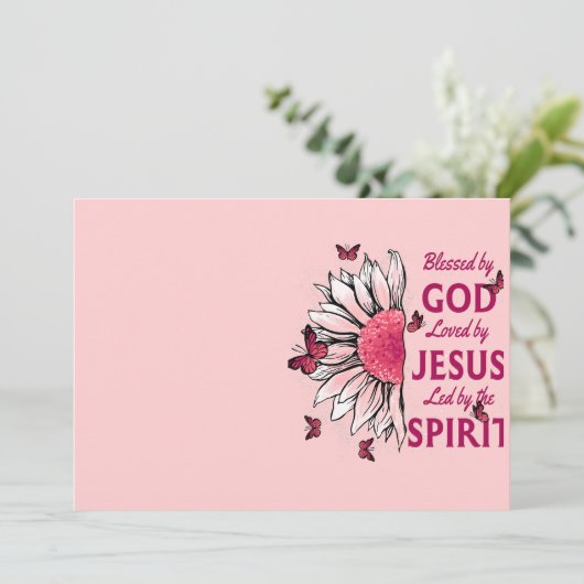Gezegend door God - Geliefd bij Jezus Roze Zonnebl Bedankkaart (Staand voorkant)
