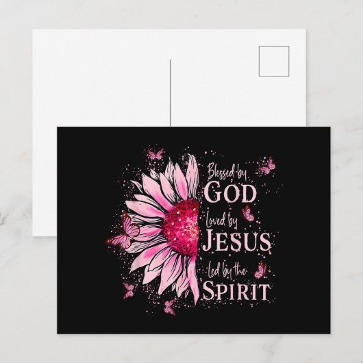 Gezegend door God - Geliefd bij Jezus Roze Zonnebl Briefkaart (Voorkant / Achterkant)