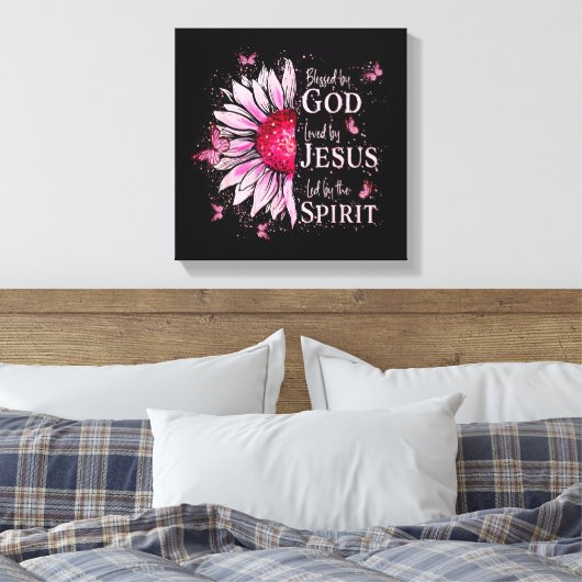 Gezegend door God - Geliefd bij Jezus Roze Zonnebl Canvas Afdruk (Insitu (Slaapkamer))