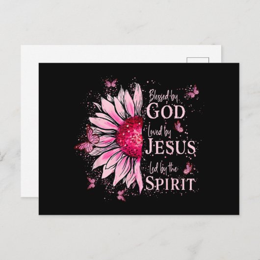 Gezegend door God - Geliefd bij Jezus Roze Zonnebl Feestdagenkaart (Voorkant / Achterkant)