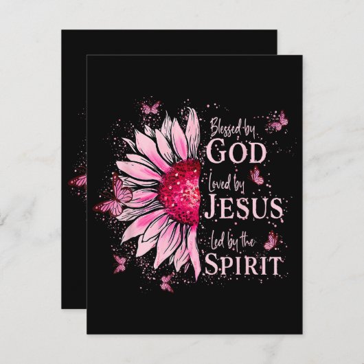 Gezegend door God - Geliefd bij Jezus Roze Zonnebl Informatiekaartje (Voorkant / Achterkant)