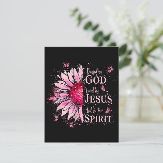 Gezegend door God - Geliefd bij Jezus Roze Zonnebl Informatiekaartje (Staand voorkant)