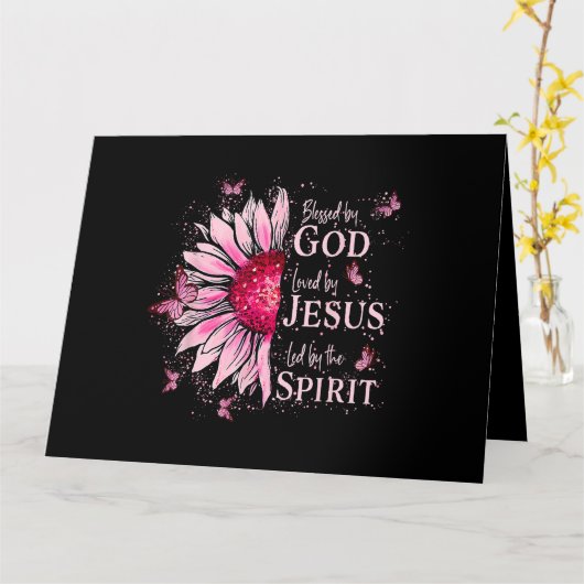 Gezegend door God - Geliefd bij Jezus Roze Zonnebl Kaart (Gele Bloem)