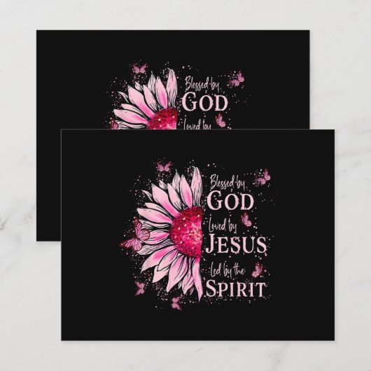 Gezegend door God - Geliefd bij Jezus Roze Zonnebl RSVP Kaartje (Voorkant / Achterkant)