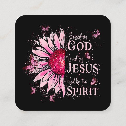 Gezegend door God - Geliefd bij Jezus Roze Zonnebl Vierkante Visitekaartje (Achterkant)