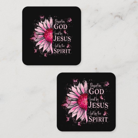 Gezegend door God - Geliefd bij Jezus Roze Zonnebl Vierkante Visitekaartje (Voorkant / Achterkant)
