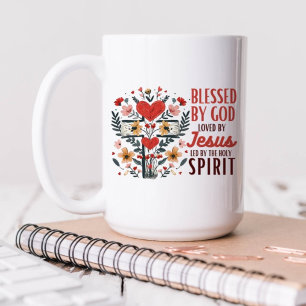 Gezegend door God Geliefd door Jezus Floral Religi Koffiemok