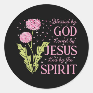 Gezegend door God Geliefd door Jezus Geleide door Ronde Sticker