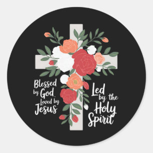 Gezegend door God Geliefd door Jezus Geleided door Ronde Sticker