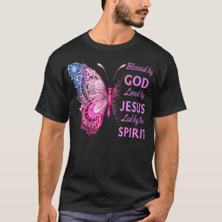 Gezegend door God Geliefd door Jezus Roze Vlinder T-shirt