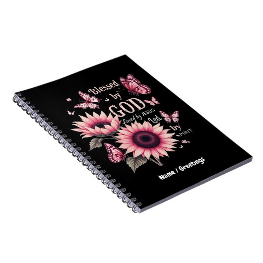 Gezegend door God Geliefd door Jezus Roze Zonneblo Notitieboek (Rechterzijde)