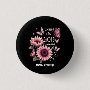 Gezegend door God Geliefd door Jezus Roze Zonneblo Ronde Button 3,2 Cm