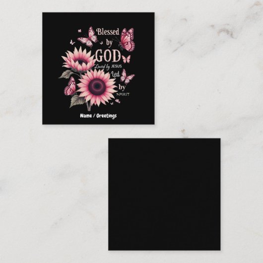 Gezegend door God Geliefd door Jezus Roze Zonneblo Vierkante Visitekaartje (Voorkant / Achterkant)