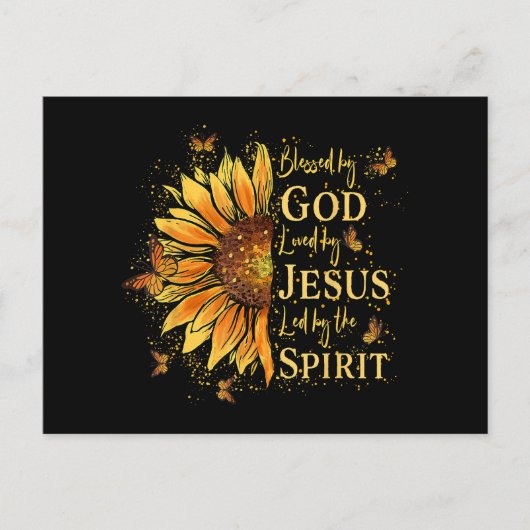 Gezegend door God - Geliefd door Jezus, Zonnebloem Feestdagenkaart (Voorkant)