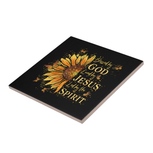 Gezegend door God - Geliefd door Jezus, Zonnebloem Tegeltje (Zijkant)