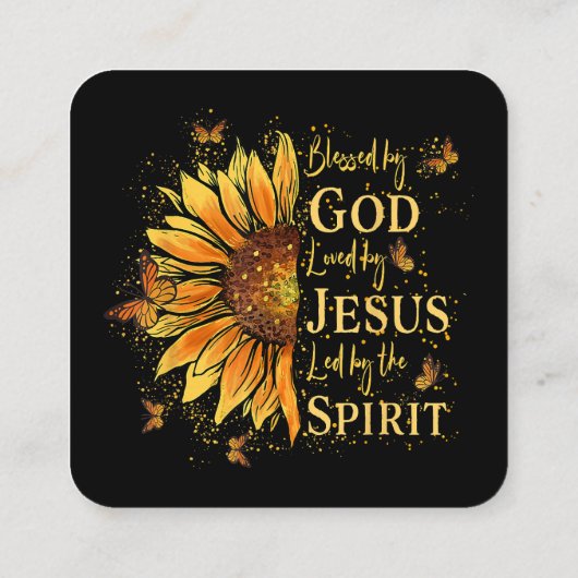 Gezegend door God - Geliefd door Jezus, Zonnebloem Vierkante Visitekaartje (Achterkant)