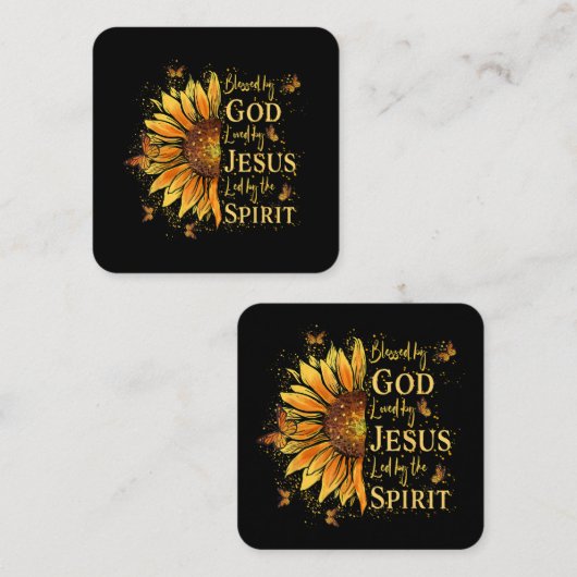 Gezegend door God - Geliefd door Jezus, Zonnebloem Vierkante Visitekaartje (Voorkant / Achterkant)