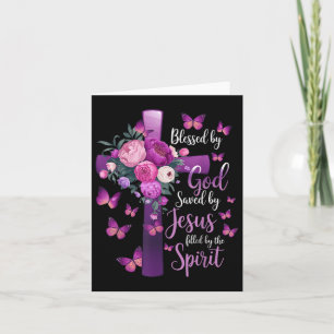 Gezegend door God gered door Jezus Paarse bloemenk Kaart