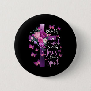 Gezegend door God gered door Jezus Paarse bloemenk Ronde Button 5,7 Cm