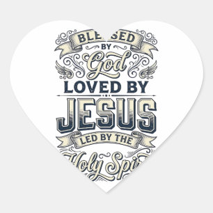 Gezegend Door God Jezus Heilige Geest Vintage T-sh Hart Sticker