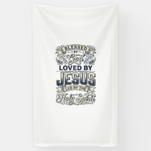 Gezegend door God Jezus Heilige Geest Vintage T-sh Spandoek
