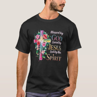 Gezegend Door God Katholieke Bijbel Bloem Kruis Ma T-shirt