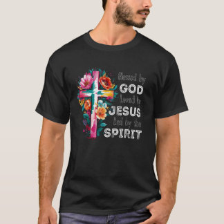 Gezegend Door God Katholieke Bijbel Bloem Kruis Ma T-shirt