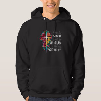 Gezegend door God Katholieke Bijbelse Bloemenkruis Hoodie
