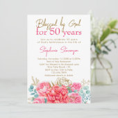 Gezegend door God Roze Bloemen Christelijk 50ste V Kaart (Staand voorkant)