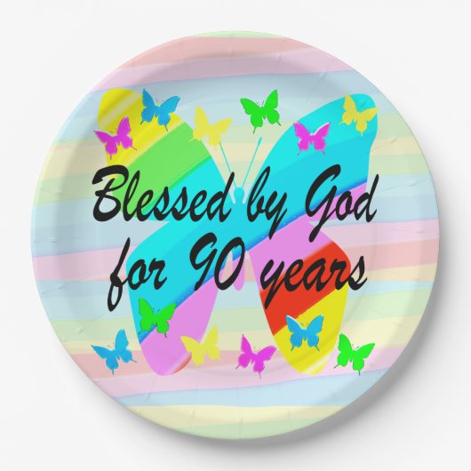 GEZEGEND DOOR GOD VLINDER 90E VERJAARDAG PAPIER BO PAPIEREN BORDJE (Voorkant)