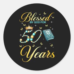 Gezegend door God voor 50 jaar oude christelijke 5 Ronde Sticker