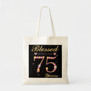 Gezegend door God voor 75 jaar oud 75th Birthday P Tote Bag