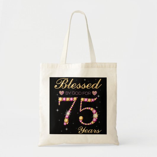 Gezegend door God voor 75 jaar oud 75th Birthday P Tote Bag (Voorkant)