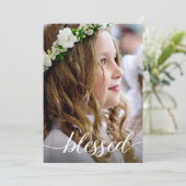 Gezegend Eerste Heilige Communie Foto Dank u Bedankkaart (Staand voorkant)