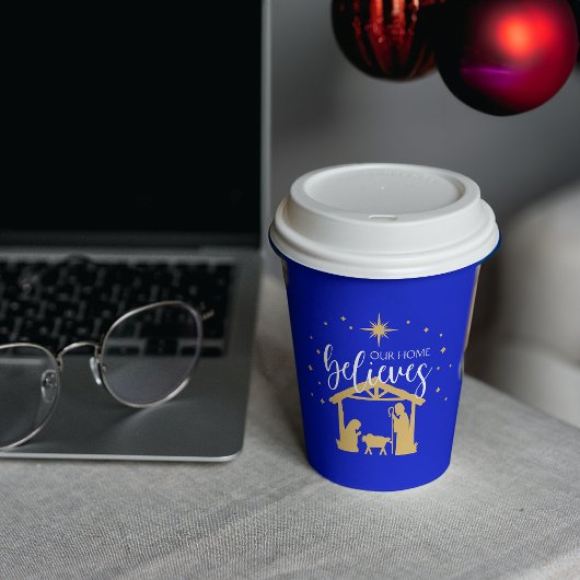 Gezegend Eerste Huis Kerstmis Geboorte Scène Papieren Bekers