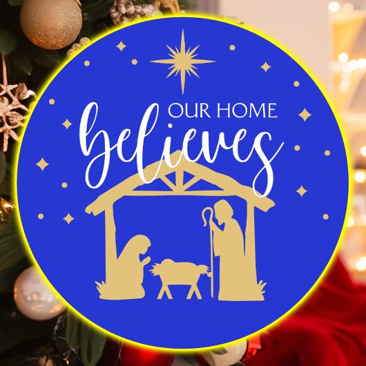Gezegend Eerste Huis Kerstmis Geboorte Scène Ronde Sticker